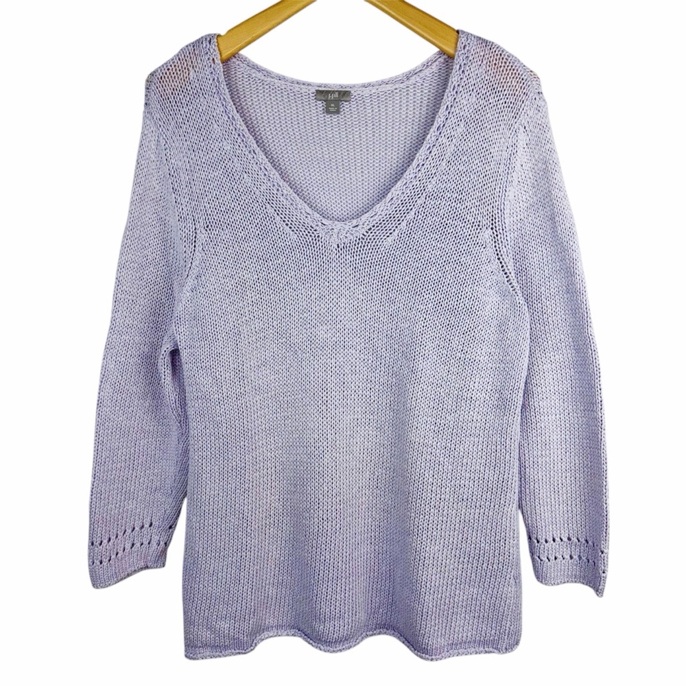 J.Jill Lavender Knit Cotton Pullover V-Neck Sweater Size XL